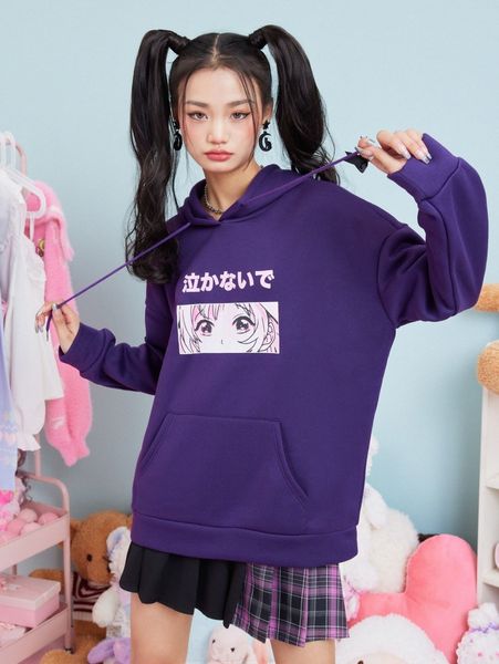 

romwe figure print drawstring hoodie 93iz#, White;black