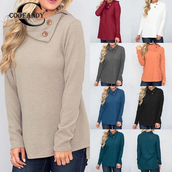 

women's hoodies & sweatshirts women casual turtleneck long sleeve solid pullover autumn, winter irregular hem sweatshirt regular1, Black