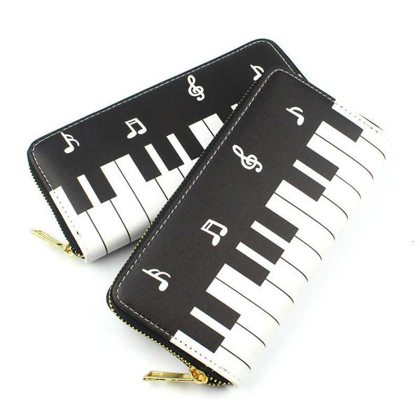 

lady zipper purses women wallets piano music notes money bag card holder woman wallet long handbag female coin purse billfold, Red;black