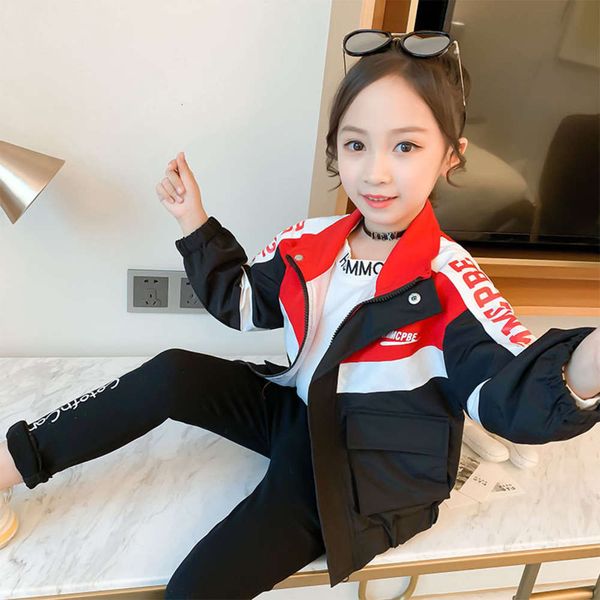 

2020 new foreign sle big girls' autumn et children's korean zipper shirt, Black