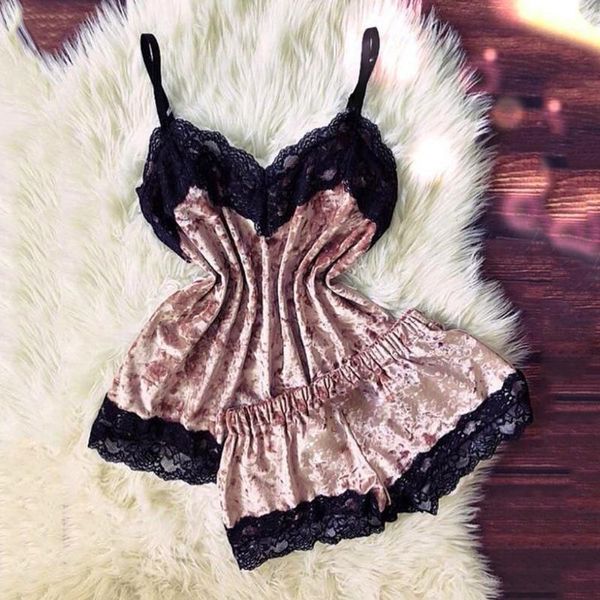 

running pants women lingerie sleepwear camisole bow shorts v-neck velvet pajamas comfortable sleep pants1, Black;blue