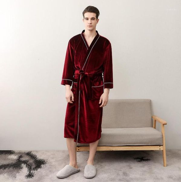 

new lovers velvet robe bathrobe soft women long kimono robe warm man dressing gown sleepwear nightgown1, Black;brown