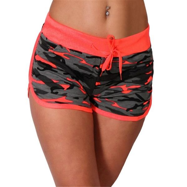 

yoga outfits women's sports shorts cool fitness elastic camouflage outdoor running poplin printed polyester, White;red