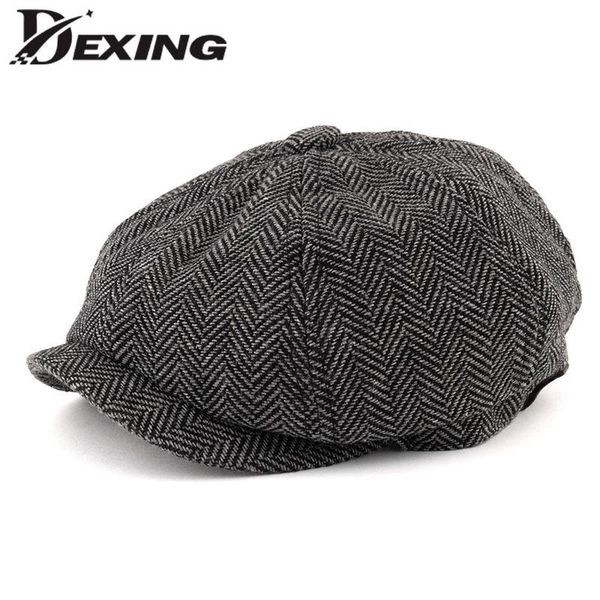 

men octagonal big size berets herringbone gatsby tweed cap newsboy male beret peaky blinders hat spring women flat beret hats, Blue;gray
