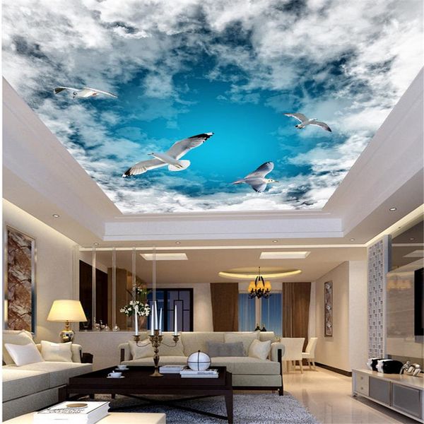 

обои для стен 3 d для гостиной потолки голубое небо и белые облака плафон