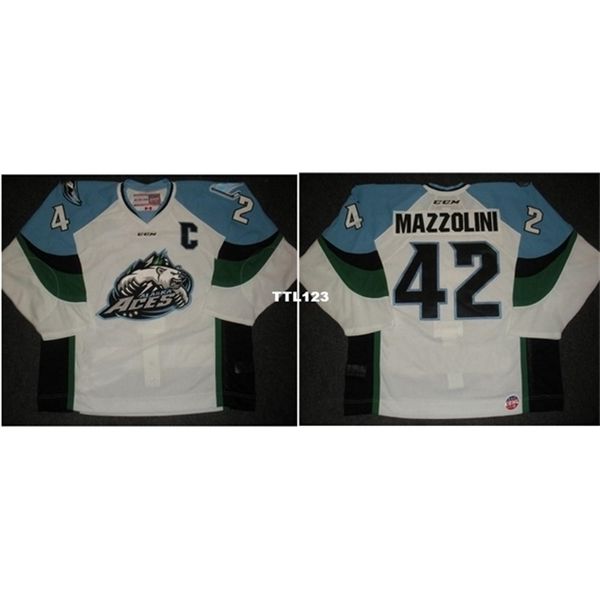 Erkekler ECHL 2013'ü özelleştirir 14 Alaska Aces 42 Nick Mazzolini Away Jersey Hokey Forması veya Özel herhangi bir isim veya numara Retro Jersey