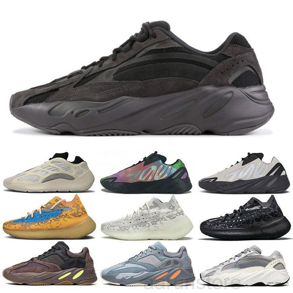 

wave runner kanye west 700 v2 solid grey magnet teal carbon blue runing shoes men women 3m static reflective outdoor k2r5, Black