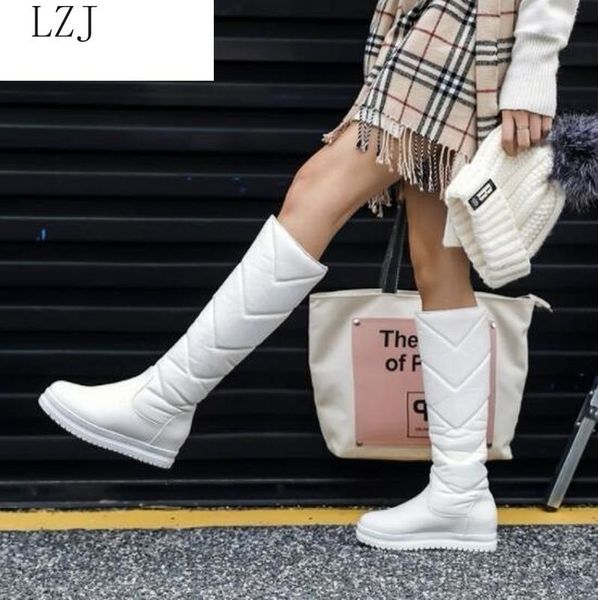 

winter warm plush knee high boots women comfy flat heel snow boots slip on platform woman shoes black pink white 2020 sneakers