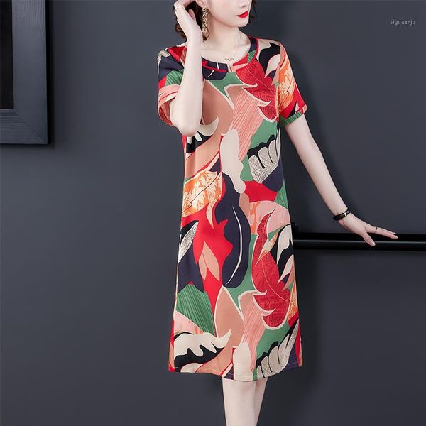 

coigarsam 4xl plus size print women dress new summer silk dresses 86381, Black;gray
