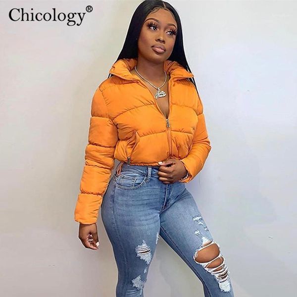 

chicology 2020 bubble coat pad parka women crop jacket winter fall warm long sleeve zip thick outerwear puffer fashion clothes1, Black