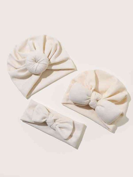 

2pcs baby solid bow decor hat & hair band she, Yellow