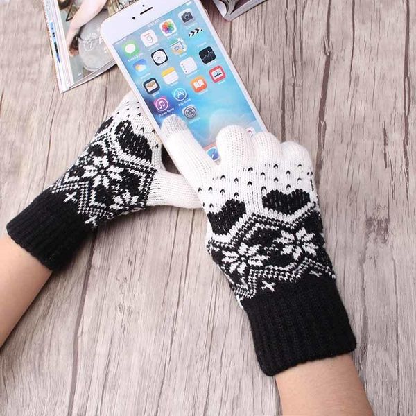 

m mism dropshipping fashion women winter warm gloves novelty heart snowflake mittens guantes knitted glove for christmas, Blue;gray