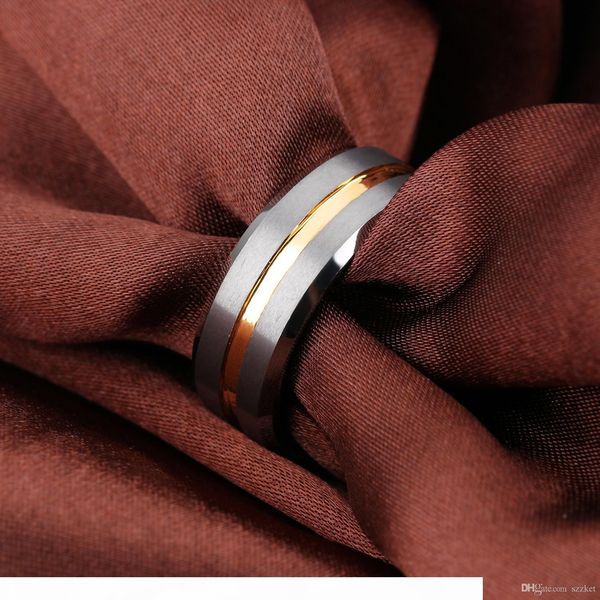 

simple vintage middle gold - color tungsten steel ring men's ring daily wear simple smooth ring, Silver