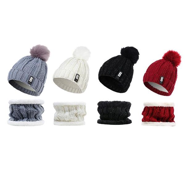 

beanie/skull caps women knitted hat outdoor plus velvet thick warm pompom knit bib set, Blue;gray
