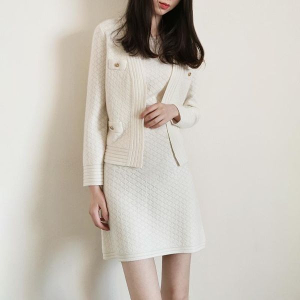 

warm 100% cashmere dress suit women beige/navy blue s  l, Gray