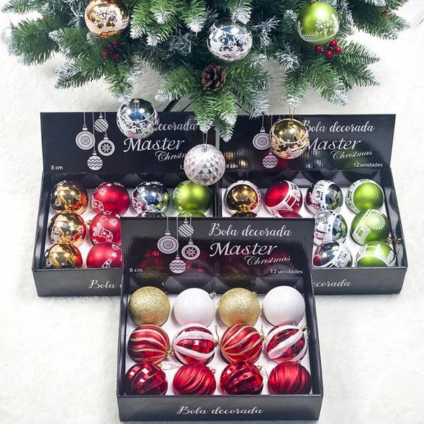 

party decoration 12pcs/set shatterproof santa deer print christmas balls xmas tree hanging decor gift and other festival decoration1