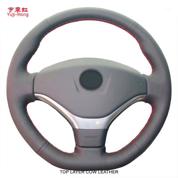 

yuji-hong layer genuine cow leather car steering wheel covers case for 308 2011-2020 408 2012-2013 hand-stitched1