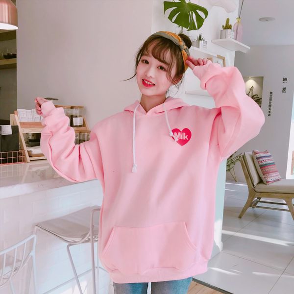 

new fashion cute cartoon printed back velvet thick hooded long sleeve female sweatshirts drop shipping, Black