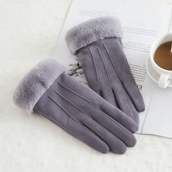 

warm winter gloves ladies full finger genuine leather mitten real warm fur cashmere gloves for women men a5l6, Blue;gray