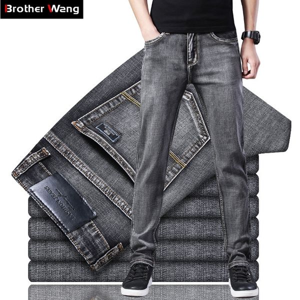

classic men's jeans business casual elastic denim trousers male brand grey pants 201118, Blue