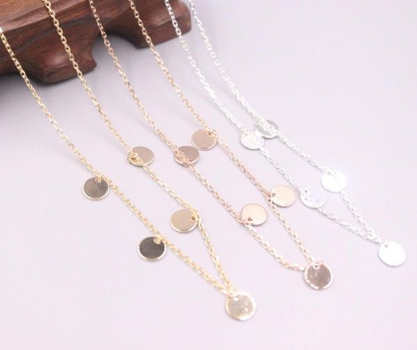 

pure 925 sterling silver necklace five small round plate pendant overgild rolo link chain 17.71"l for woman1