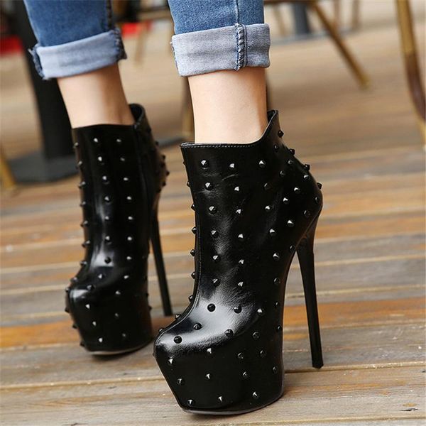 

boots rivet women high heels black platform autumn winter shoes comfortable ankle for