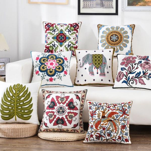 

ethnic bohemian floral woolen embroidery pillowcase thick cotton decorative sofa cushion covers livingroom couch throw pillows
