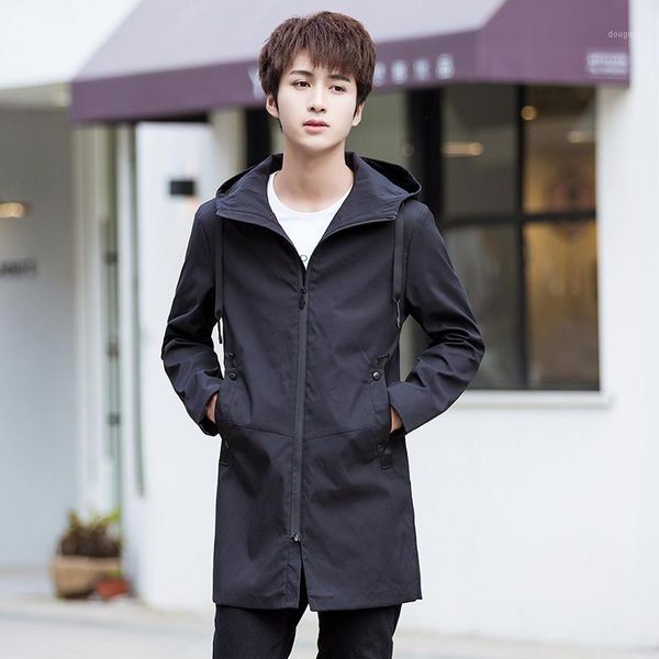 

new halozeroo men's hooded casual trench coat windbreaker black navy coffee solid loose plus size -6xl fashion outwear h21, Tan;black