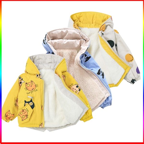 

12m-7t outdoor fleece children's spring autumn kids hooded warm windbreaker jacket for girls lj201130, Blue;gray