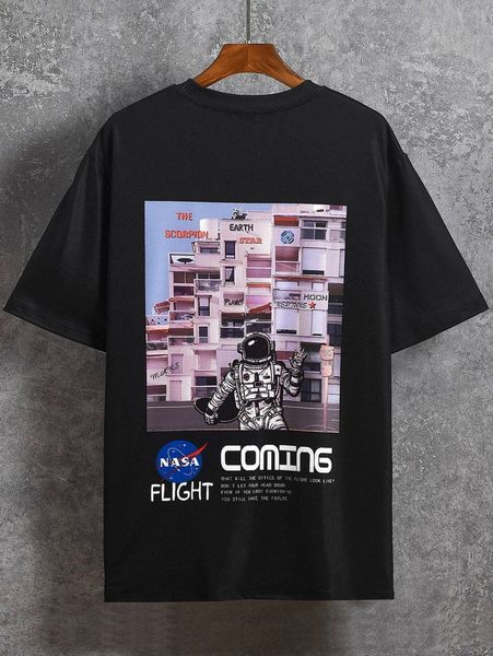 

men slogan and astronaut print tee m0ug#, White;black