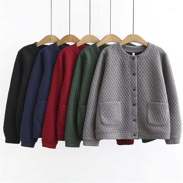 

thin plaid quilted coats women 2020 autumn and winter long sleeve warm casual jacket plus size female cotton clothing y5031, Black