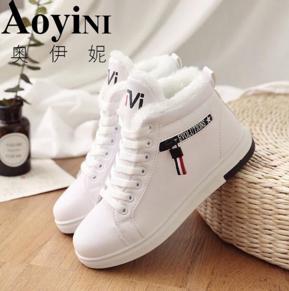 

winter boots women ankle boots warm winter woman shoes sneakers flats lace up ladies shoes women short snow boots 201020, Black