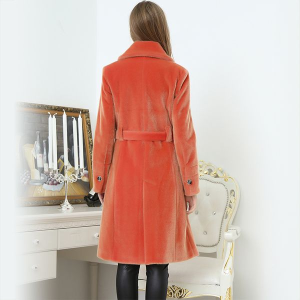 

nerazzurri long trench coat for women fashion autumn double breasted casual slim british style orange faux fur overcoat lj201202, Black