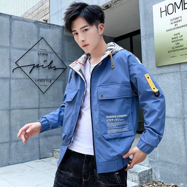 

spring and autumn new men hooded jacket fashion trend letter printing slim-fit jackets zipper placket casual sports coat1, Black;brown