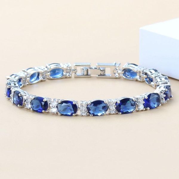 

2020 new blue zircon silver color chain link bracelet health fashion jewelry for women gift box js52, Black