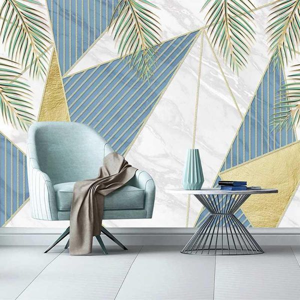 

custom mural 3d modern abstract leaf geometric marble living room tv background wall waterproof canvas wallpaper self-adhesive1
