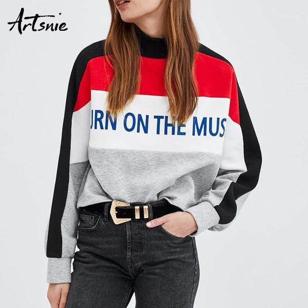 

artsnie streetwear gray casual letter pullovers women autumn 2018 turtleneck long sleeve sweatshirts girls winter cropped hoodie1, Black