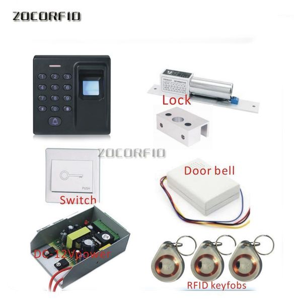 

fingerprint access control rfid door system kit set +strike lock +rfid crystal keypad + exit button in stock1