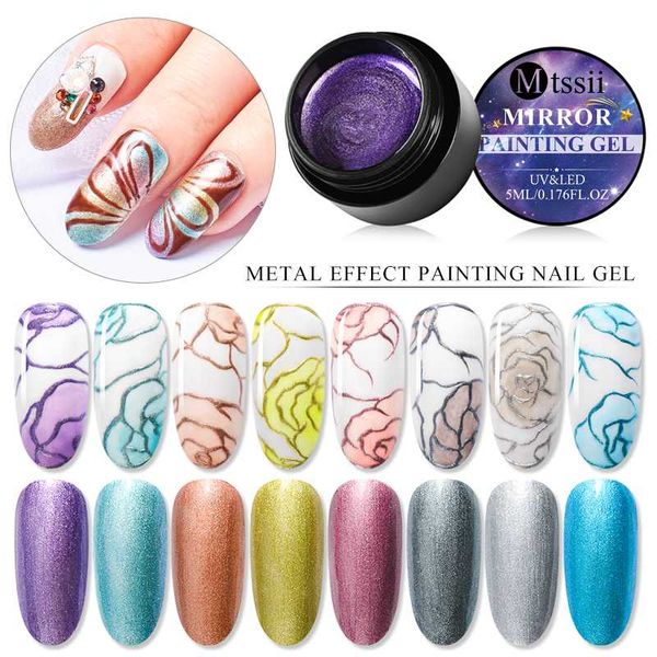 

nail gel mtssii painting varnish lacquer metallic color flowers drawing gold silver mirror glitter uv manicure, Red;pink