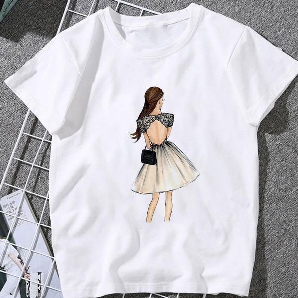 

summer harajuku women t-shirt fashion beauty pattern printing tshirt leisure streetwear female clothing tshirt, White