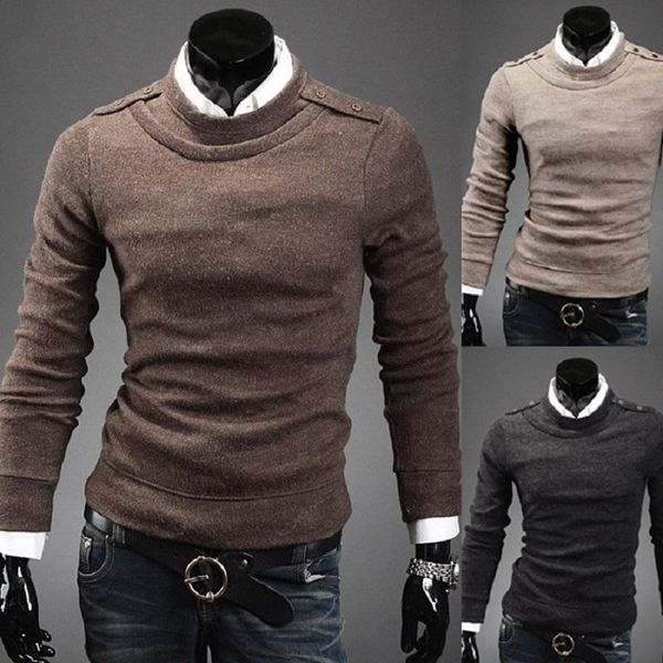 

mens new sweater winter slim fit long sleeved thick round neck sweater pullover warm casual fashion male, White;black