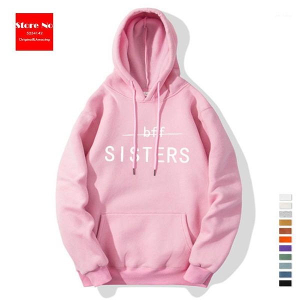 

sisters letter print thicken sweatshirt wonmen pocket loose pullover hoodie wonmen casual loose fit fashoin pullover1, Black