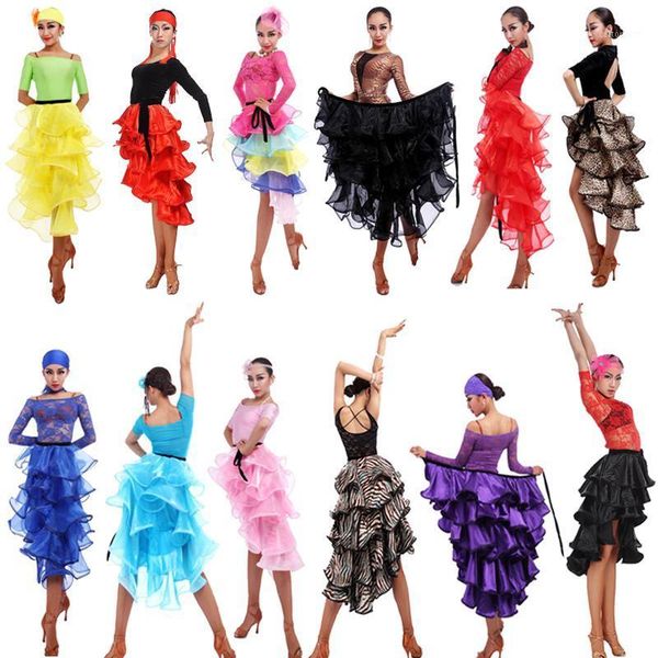 

stage wear 17 colors female latin salsa tango dance dress skirt performance costume kid's ballroom dancing bullfighting skirts1, Black;red