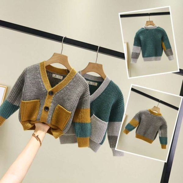 

2020 baby cardigan autumn winter new korean children's wear foreign sle knitted coat little boy's sweater, Black