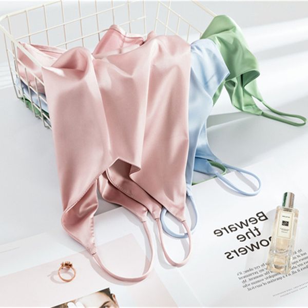 

women spaghetti strap female satin silk halter v neck basic white cami sleeveless tank women's summer camisole y200701