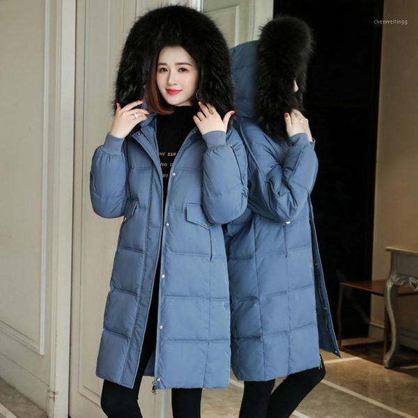 

2019 new winter women medium long jacket fur collar hooded warm parka jackets thicken down cotton jacket female cc12691, Black