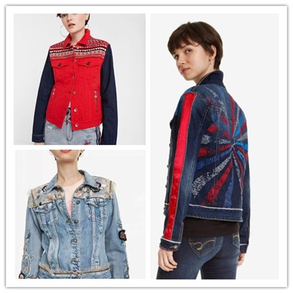 

spanish style denim jacket with floral embroidery c1106, Black;brown