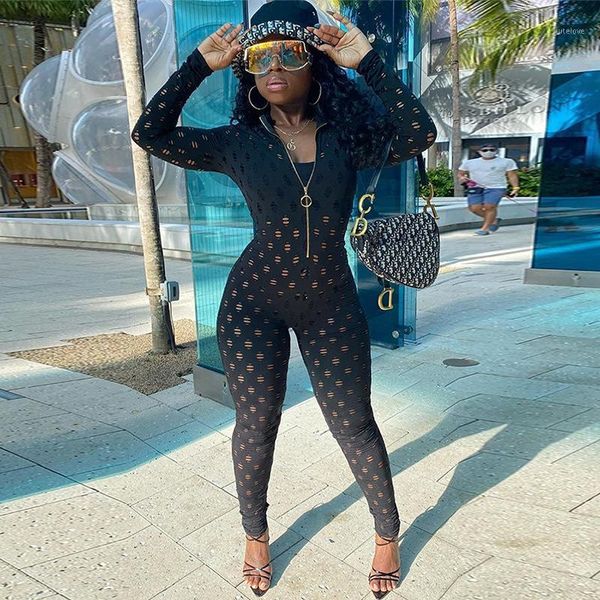 

new mesh aesthetic women jumpsuits fashion turtleneck one piece rompers stretchy tights female streetwear outfits 2021 autumn1, Black;white