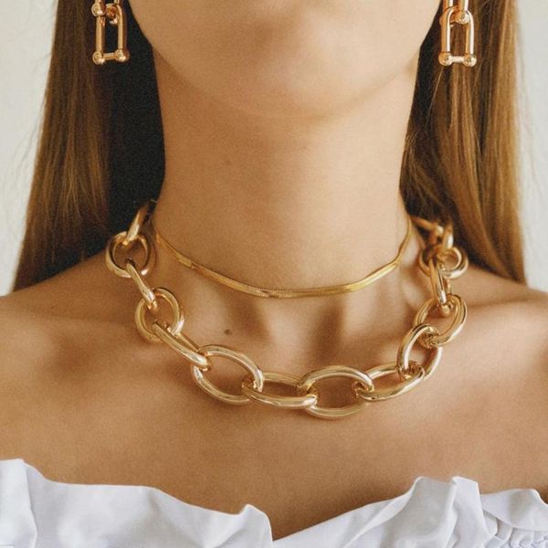 

unnaier european and american simple personality metal chain necklace necklace women exaggerated frosted punk short, Golden;silver