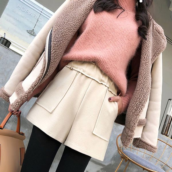 

feminine 2021 new eachin autumn winter fashion high-waist low-waist elastic thick waistline shorts pockets 1 i8mi, White;black